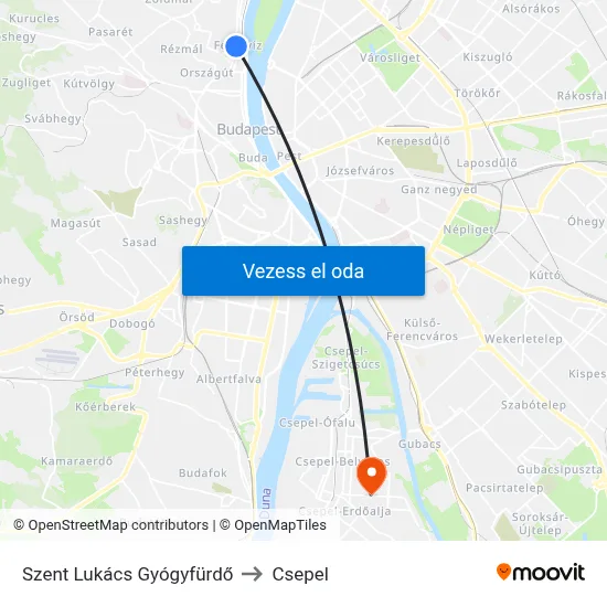 Szent Lukács Gyógyfürdő to Csepel map
