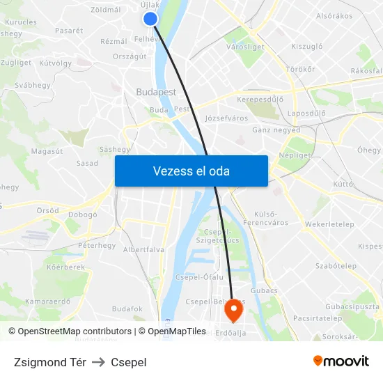 Zsigmond Tér to Csepel map