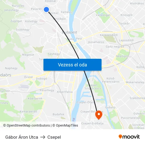 Gábor Áron Utca to Csepel map