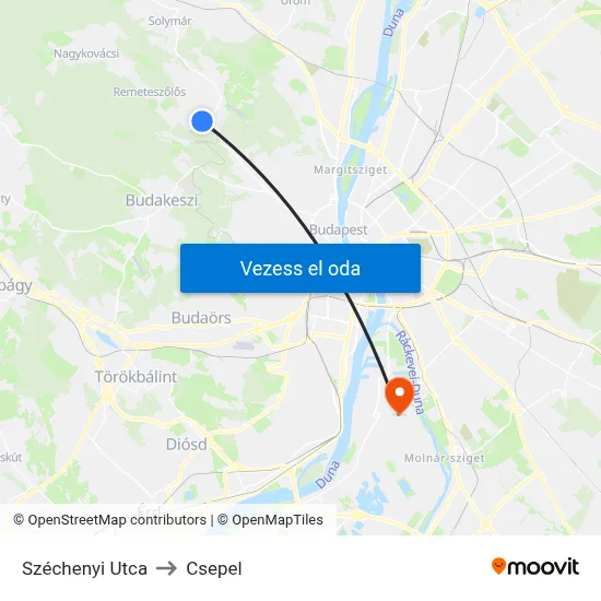 Széchenyi Utca to Csepel map