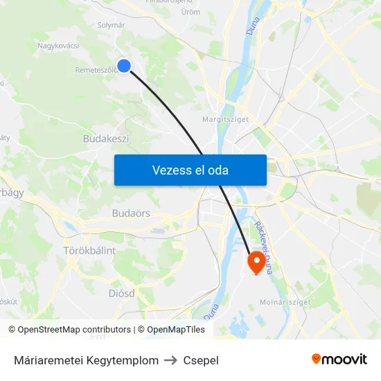 Máriaremetei Kegytemplom to Csepel map