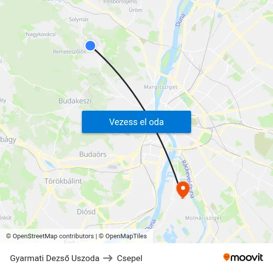 Gyarmati Dezső Uszoda to Csepel map