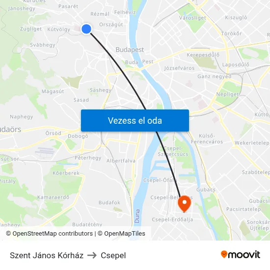 Szent János Kórház to Csepel map