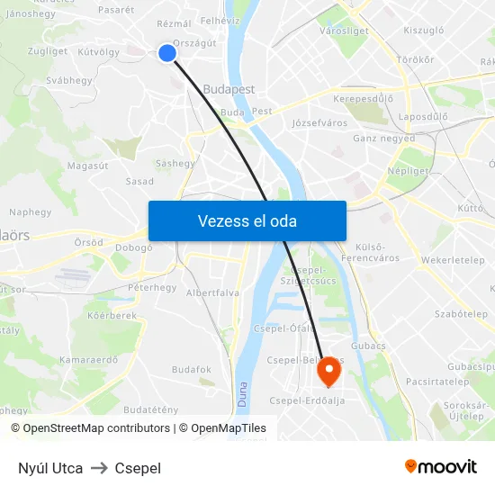 Nyúl Utca to Csepel map