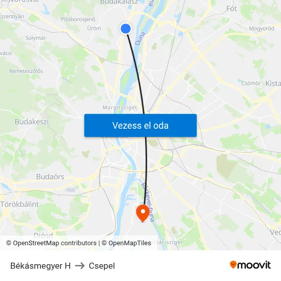 Békásmegyer H to Csepel map