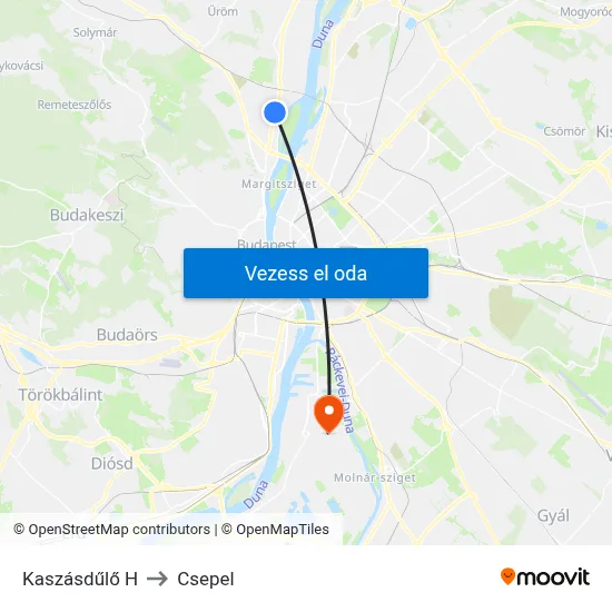 Kaszásdűlő H to Csepel map