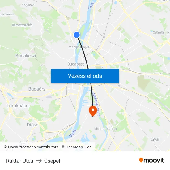 Raktár Utca to Csepel map