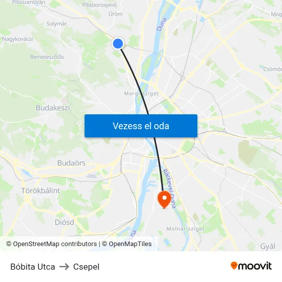 Bóbita Utca to Csepel map