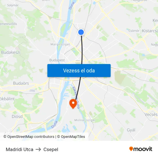 Madridi Utca to Csepel map