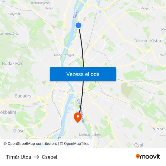 Tímár Utca to Csepel map