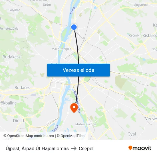 Újpest, Árpád Út Hajóállomás to Csepel map