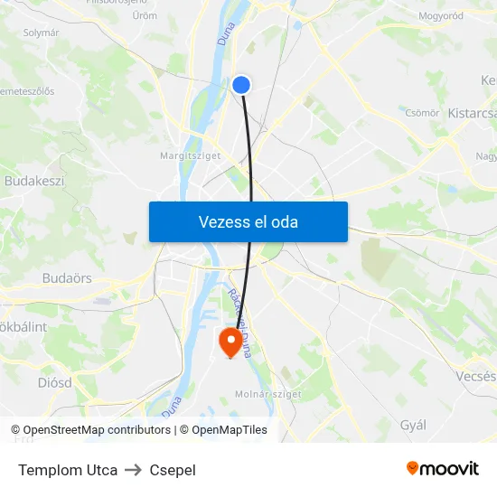 Templom Utca to Csepel map
