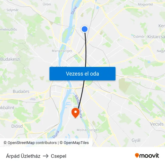 Árpád Üzletház to Csepel map