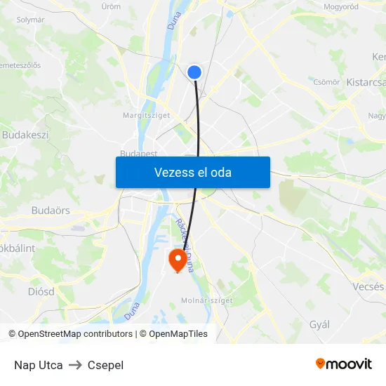 Nap Utca to Csepel map