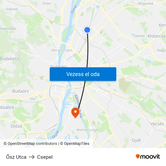 Ősz Utca to Csepel map
