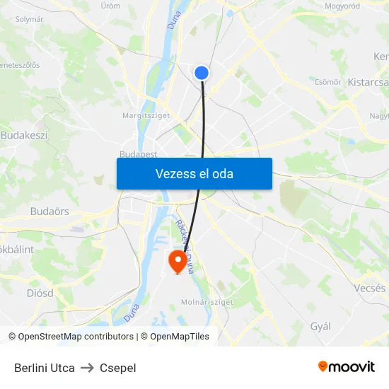 Berlini Utca to Csepel map