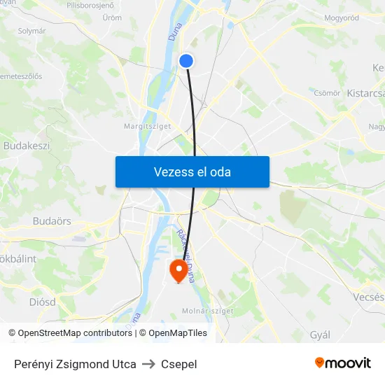 Perényi Zsigmond Utca to Csepel map