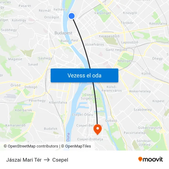 Jászai Mari Tér to Csepel map