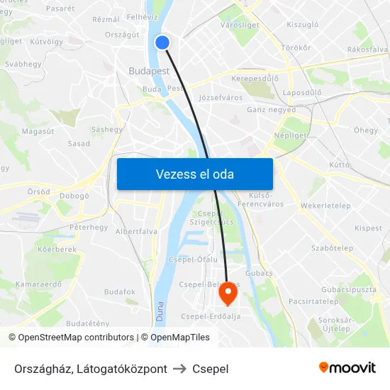 Országház, Látogatóközpont to Csepel map