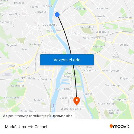 Markó Utca to Csepel map