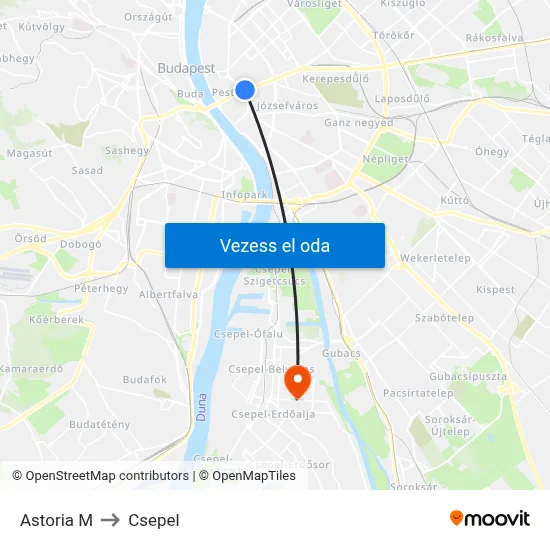 Astoria M to Csepel map