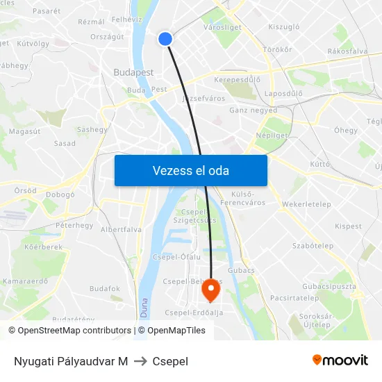 Nyugati Pályaudvar M to Csepel map