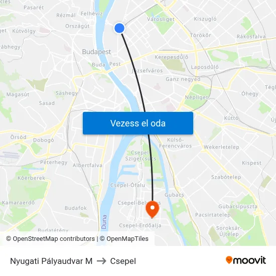 Nyugati Pályaudvar M to Csepel map