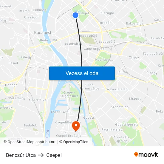 Benczúr Utca to Csepel map