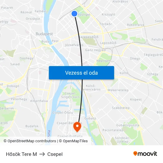 Hősök Tere M to Csepel map