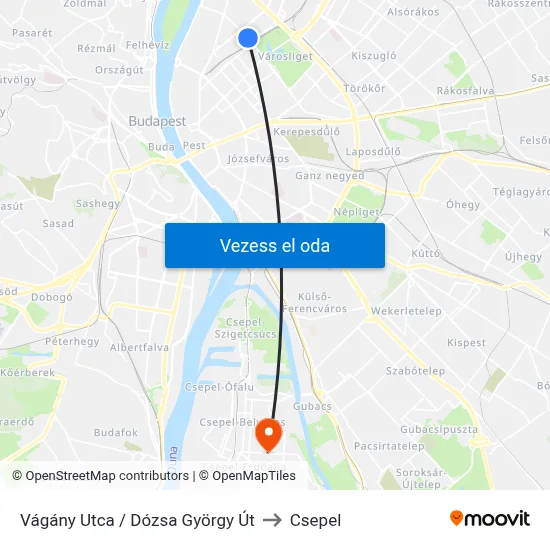 Vágány Utca / Dózsa György Út to Csepel map
