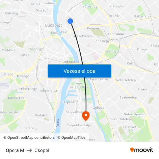 Opera M to Csepel map