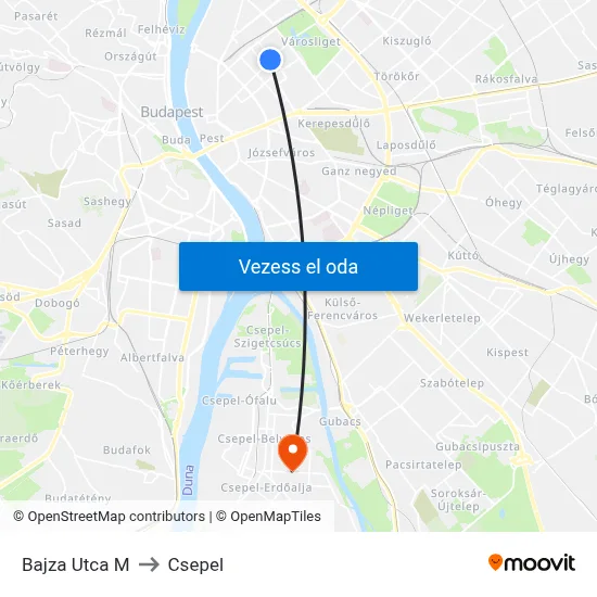 Bajza Utca M to Csepel map