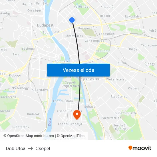 Dob Utca to Csepel map