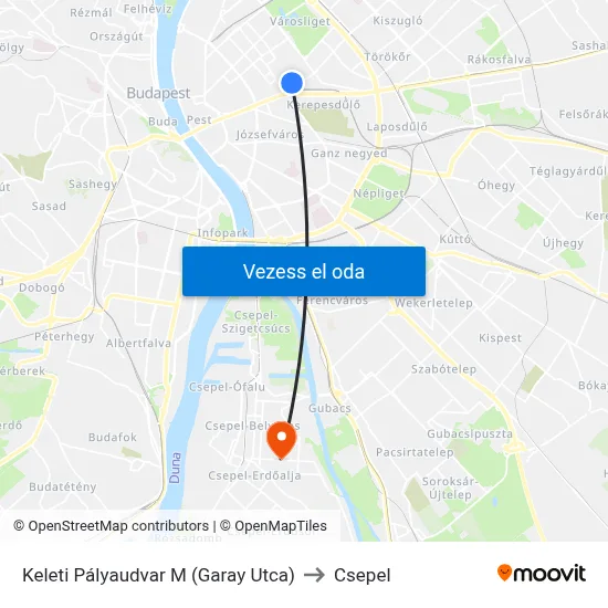 Keleti Pályaudvar M (Garay Utca) to Csepel map