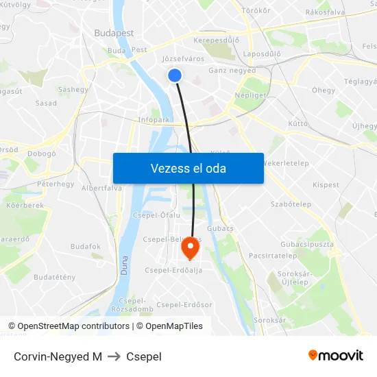 Corvin-Negyed M to Csepel map