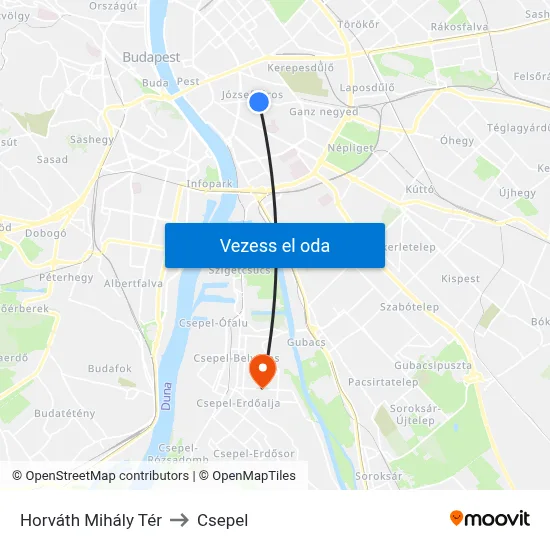 Horváth Mihály Tér to Csepel map