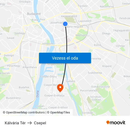 Kálvária Tér to Csepel map