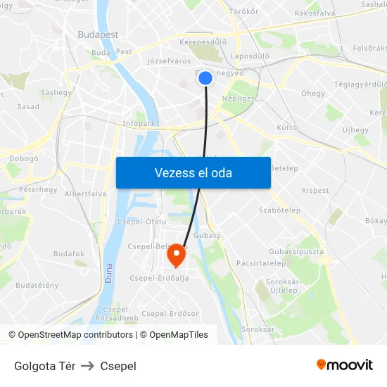 Golgota Tér to Csepel map