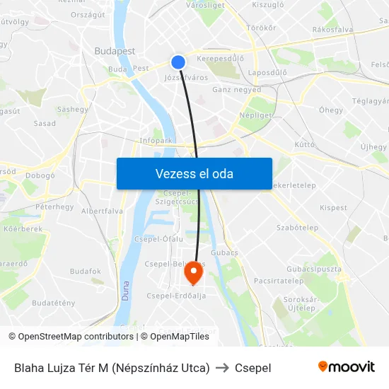 Blaha Lujza Tér M (Népszínház Utca) to Csepel map