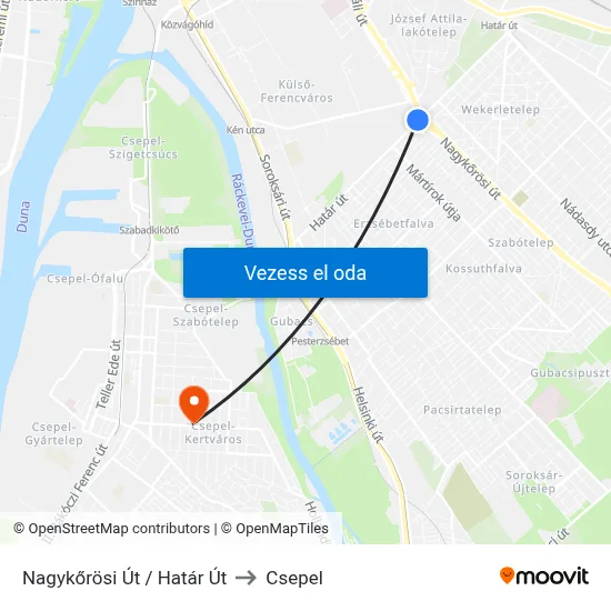 Nagykőrösi Út / Határ Út to Csepel map
