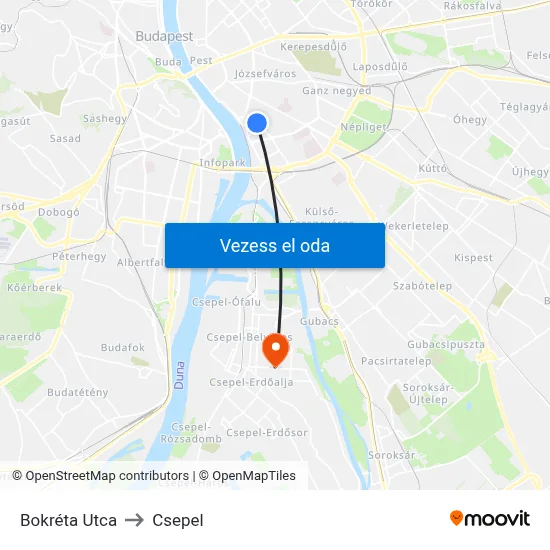 Bokréta Utca to Csepel map