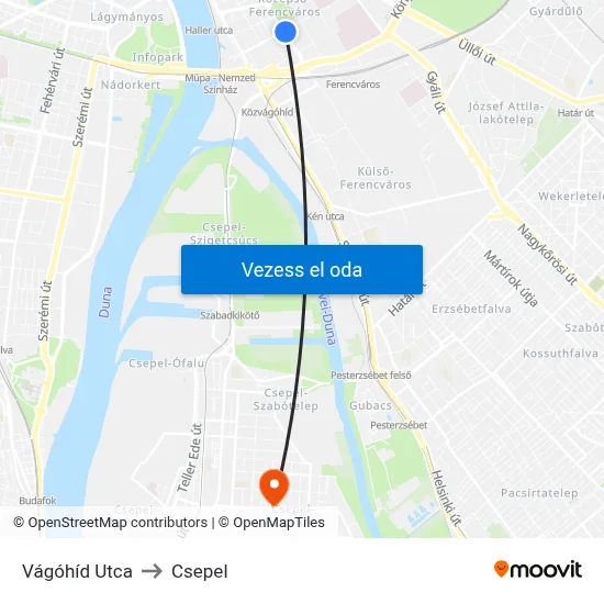 Vágóhíd Utca to Csepel map