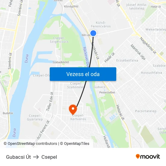 Gubacsi Út to Csepel map