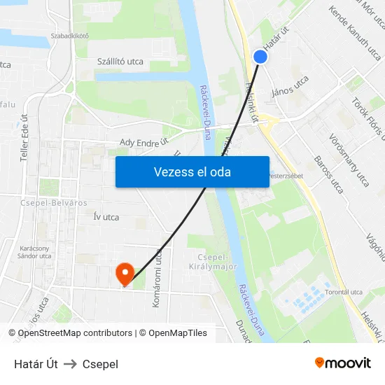 Határ Út to Csepel map