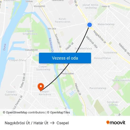 Nagykőrösi Út / Határ Út to Csepel map