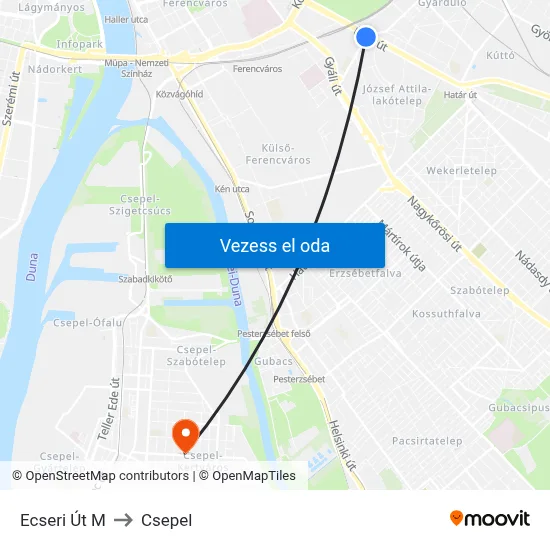 Ecseri Út M to Csepel map