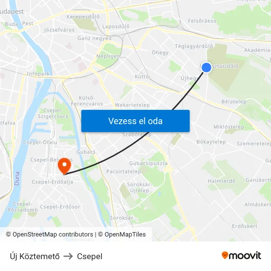 Új Köztemető to Csepel map