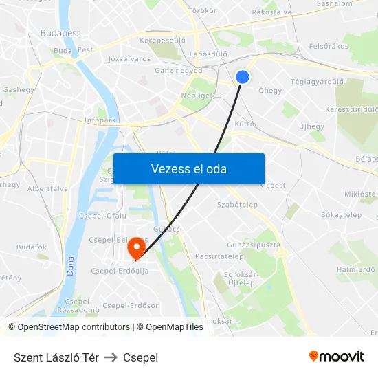 Szent László Tér to Csepel map