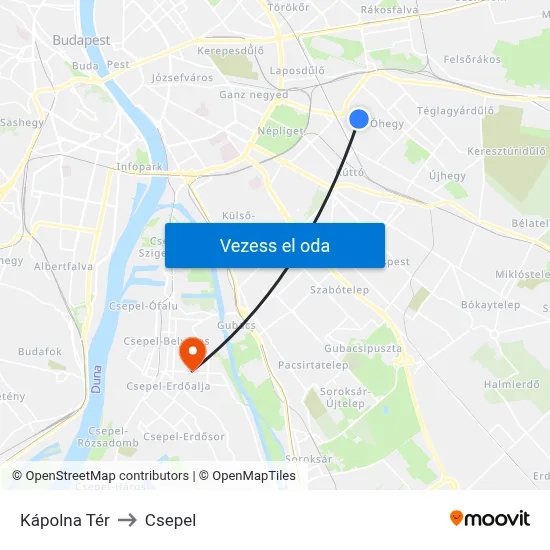 Kápolna Tér to Csepel map
