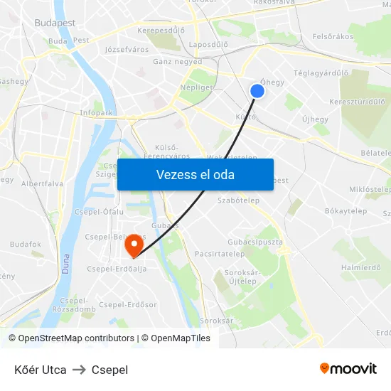 Kőér Utca to Csepel map